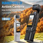 D11 Handheld Action Camera, 2 Inch Pocket HD Video Recorder for Outdoor Sports, Vlogging & Travel Shooting