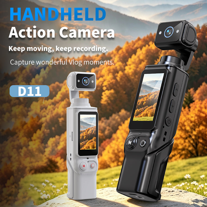D11 Handheld Action Camera, 2 Inch Pocket HD Video Recorder for Outdoor Sports, Vlogging & Travel Shooting