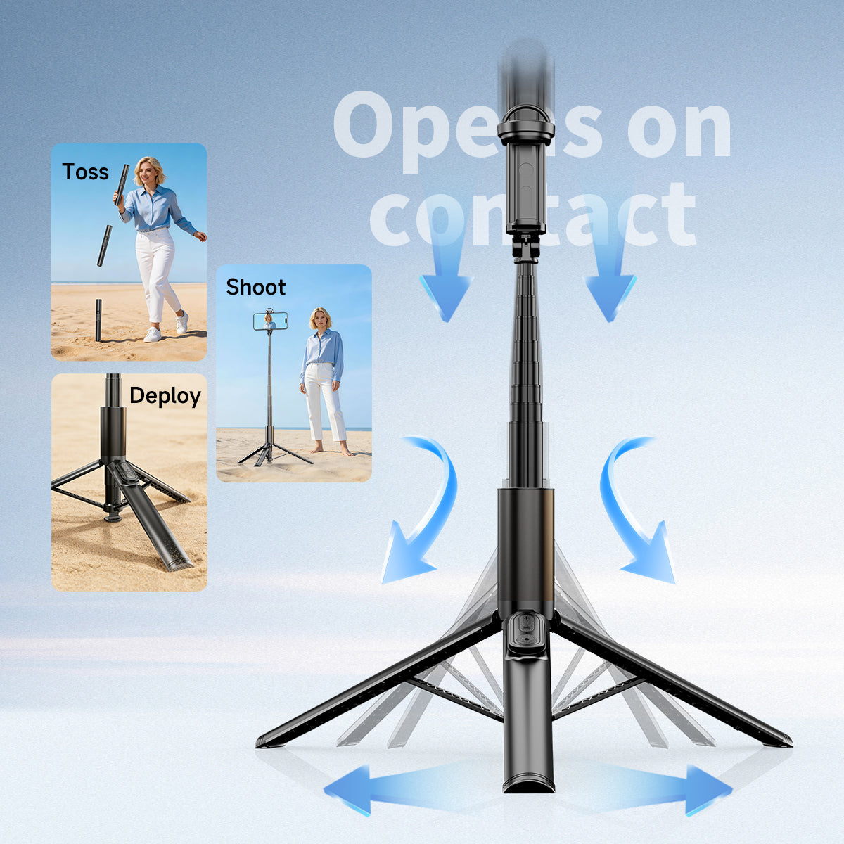 K60 All-in-One Multifunctional Selfie Stick, Auto Open Tripod, Portable Lightweight Extendable Phone Selfie Stick for Shooting Vlog