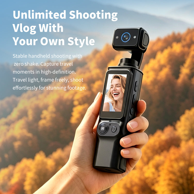D11 Handheld Action Camera, 2 Inch Pocket HD Video Recorder for Outdoor Sports, Vlogging & Travel Shooting